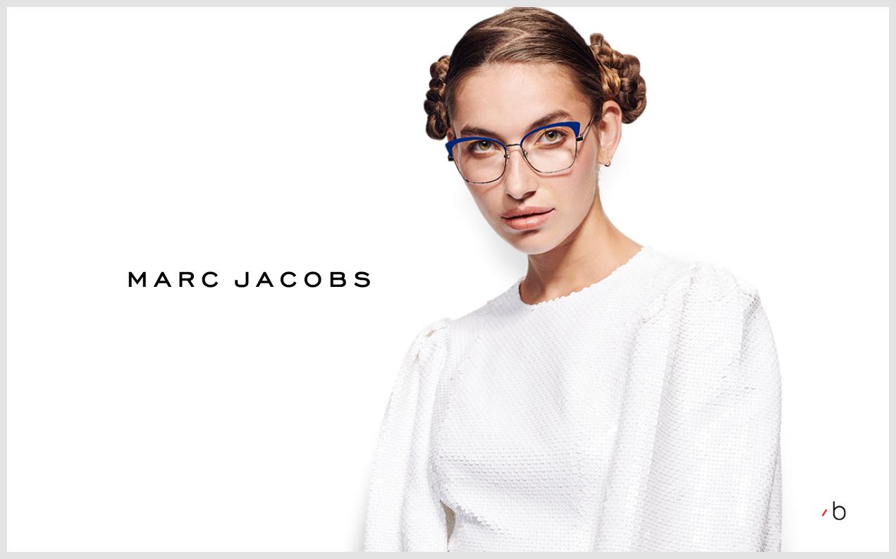 blue Marc Jacobs women’s glasses worn by a female model