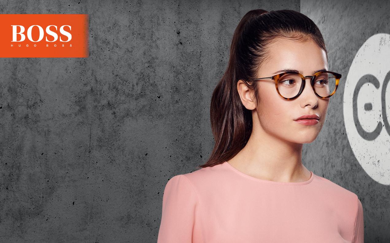 Female model wearing womens Boss glasses