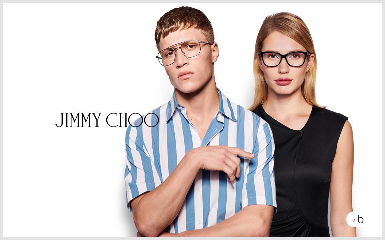 Manlig och kvinnlig modell bär glasögon från Jimmy Choo