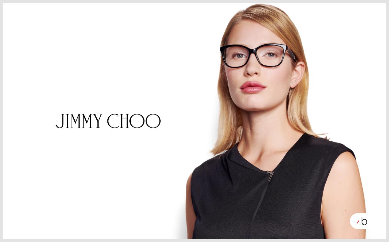 Female model wearing black women's Jimmy Choo glasses