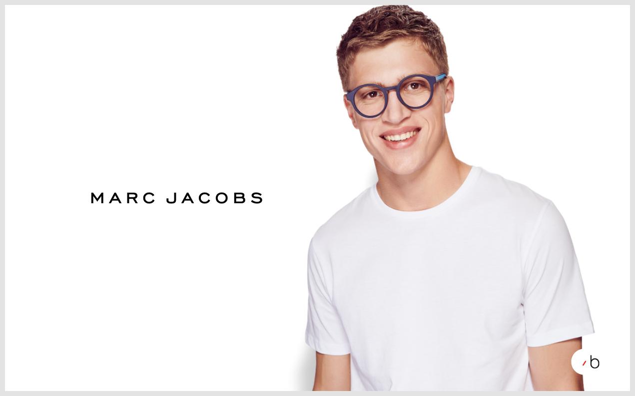 blue Marc Jacobs mens glasses worn by a male model