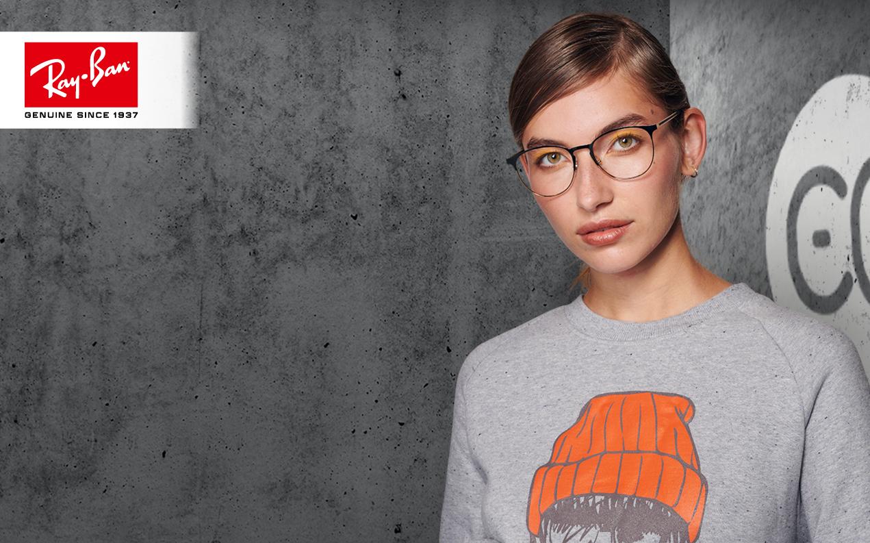 Female model wearing Ray-Ban prescription glasses for women