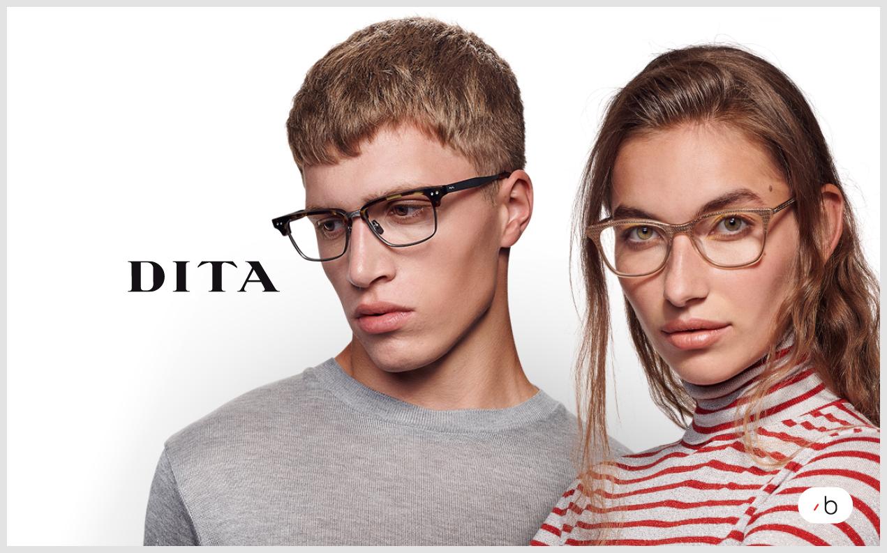 Manlig och kvinnlig modell bär glasögon från DITA