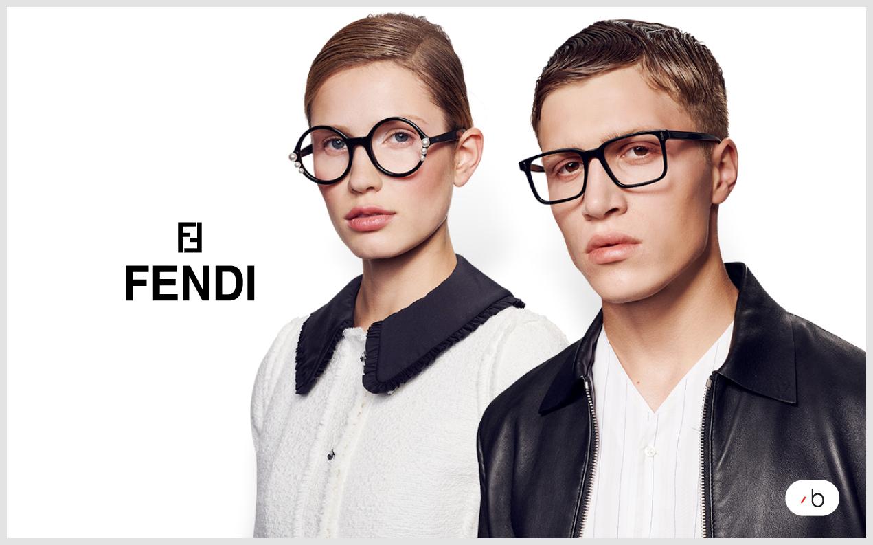 Kvinnlig och manlig modell bär glasögon från Fendi