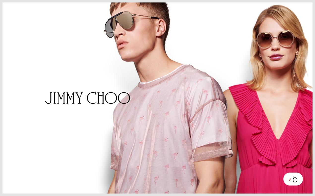 Manlig och kvinnlig modell bär solglasögon från Jimmy Choo