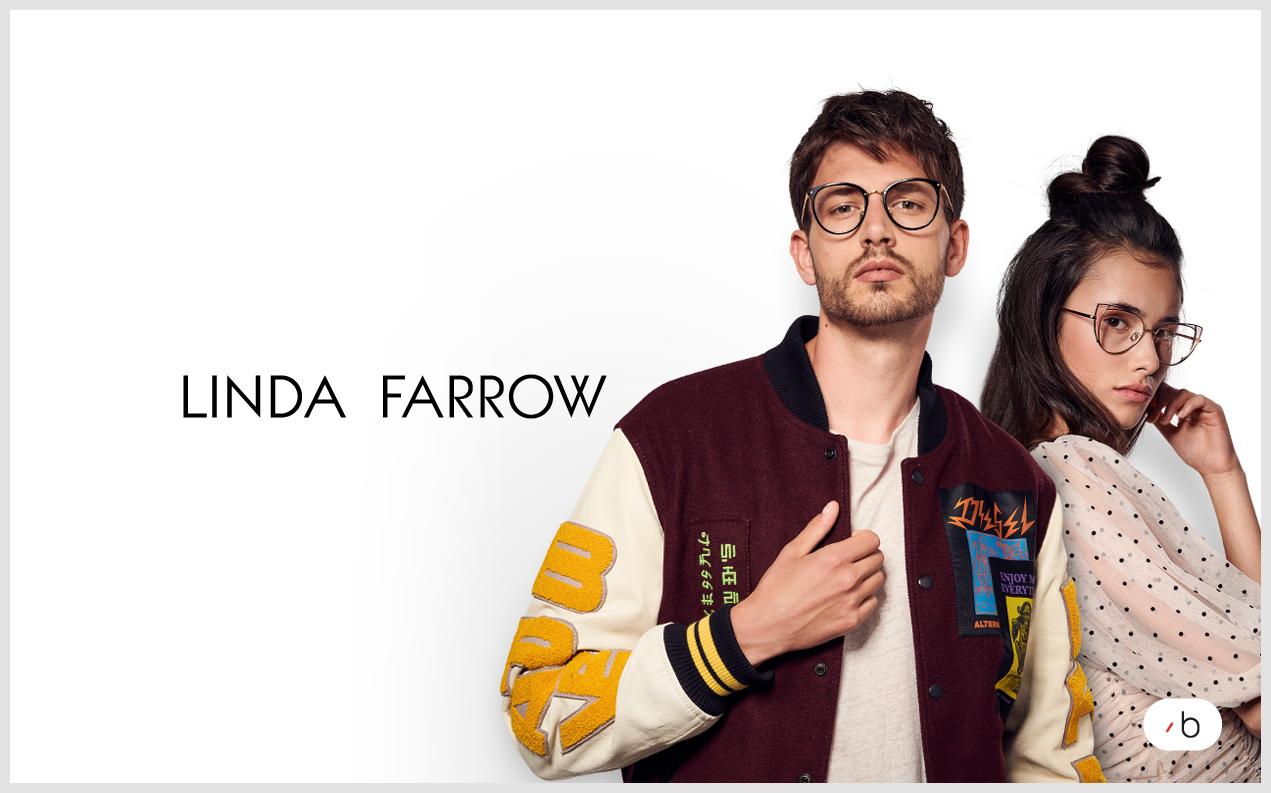 picture of male and female model wearing linda farrow glasses