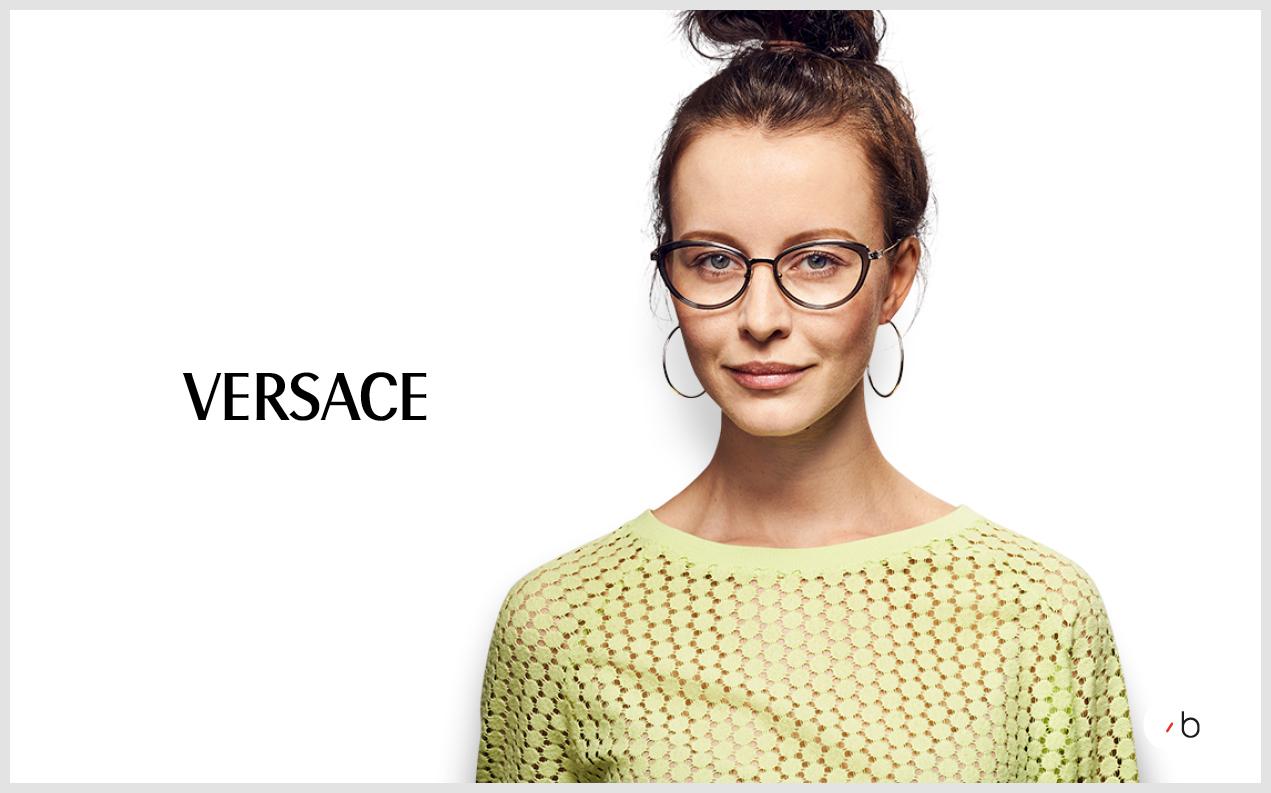 Female model wearing Versace glasses