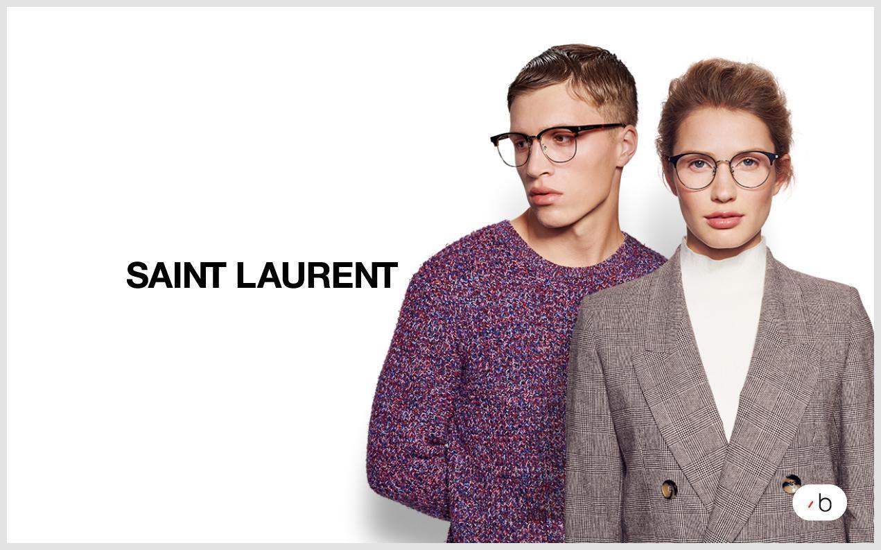 Manlig och kvinnlig modell bär design-glasögon från Saint Laurent